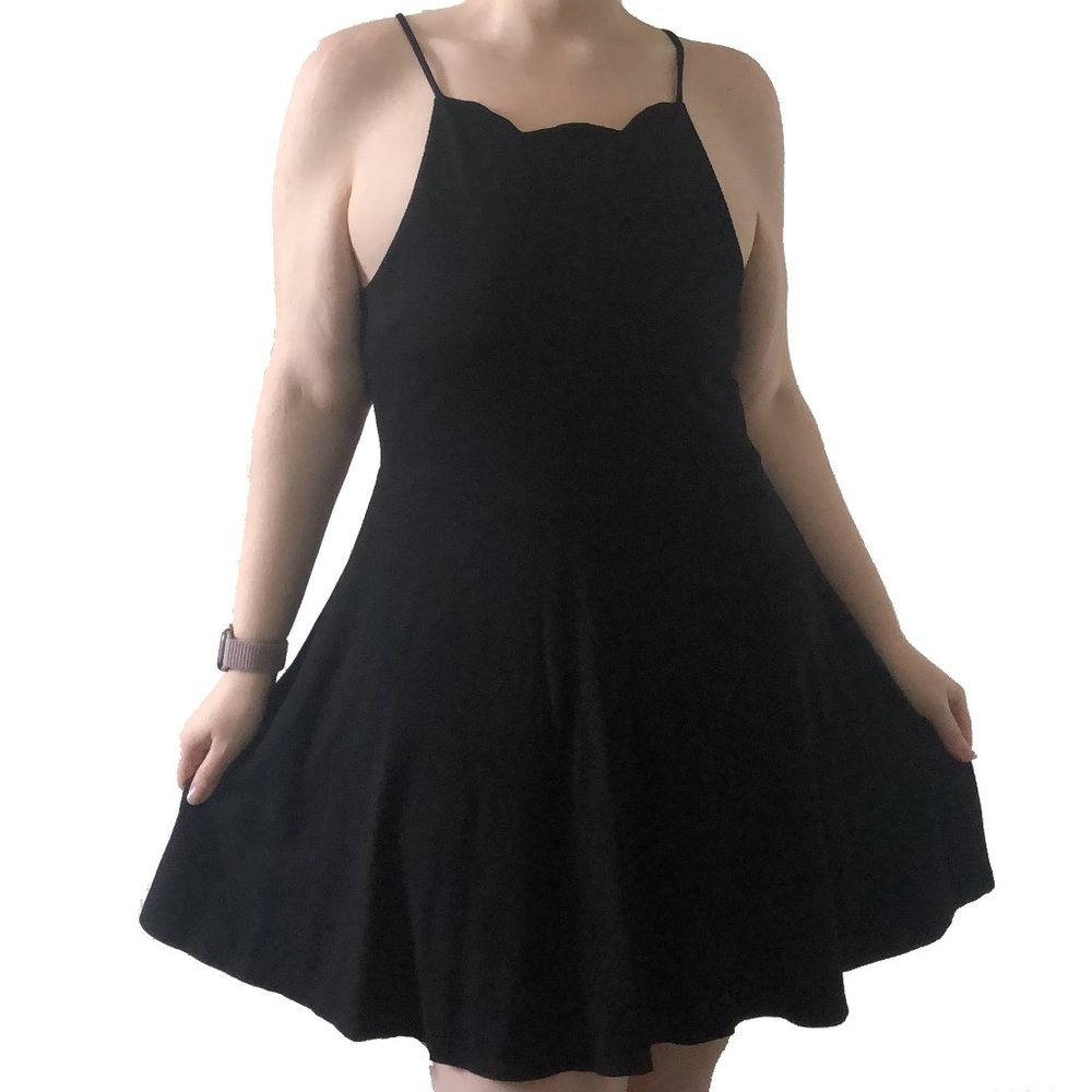 Monteau Fit and Flare Scalloped Halter Neck Dress